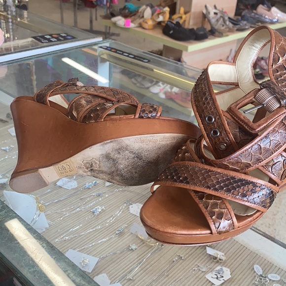 ALEXANDRE BIRMAN PYTHON LEATHER WEDGES SANDALS - Picture 6 of 7